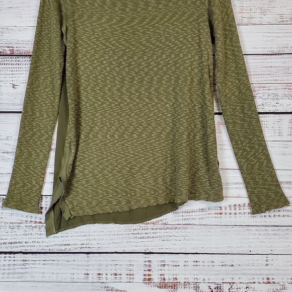 Anthropologie Left of Center Medora Thermal XS Olive Top Asymetrical Split Hem - Picture 6 of 8